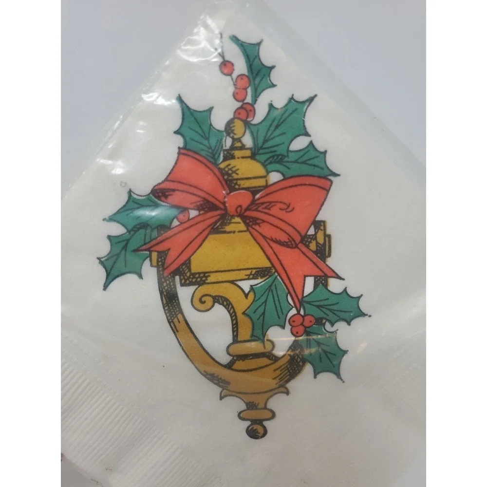 Vintage Christmas Napkins Holly Berry Door Knocker 24 10x10 Reeds Rembrandt